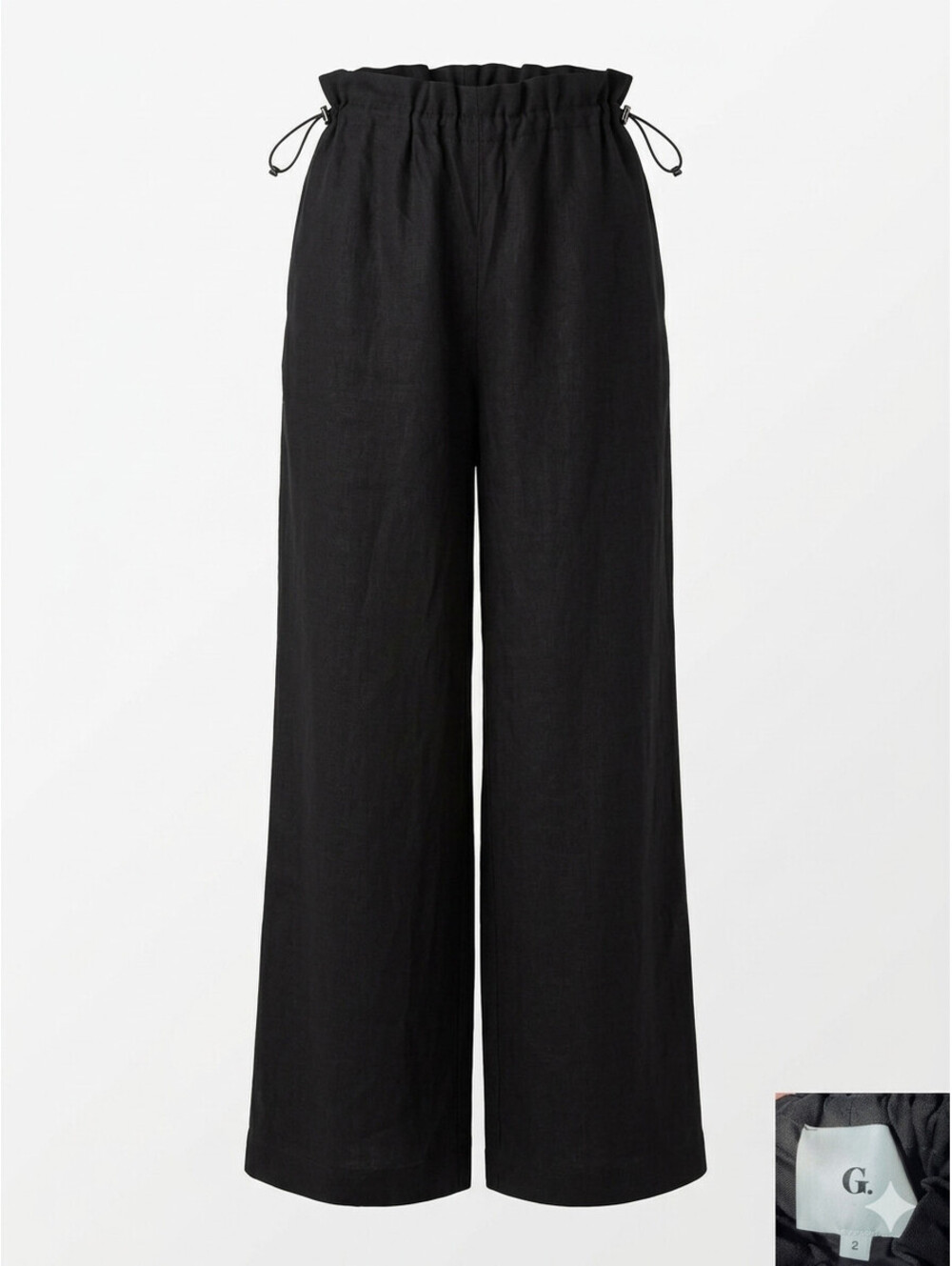 G. Label by Goop Sloan Black Linen Wide Leg Drawstring Pants Size 2 $495